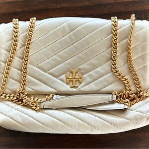 Tory Burch Kira Chevron Ivory Leather Convertible Chain Shoulder/Crossbody Bag